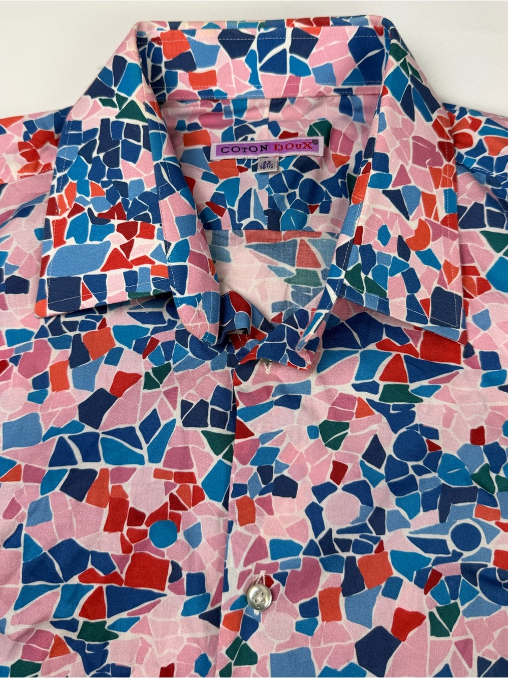Pink & Blue Slim Fit Mosaic Print Men’s Shirt 42. / 16.5 Statement Shirt